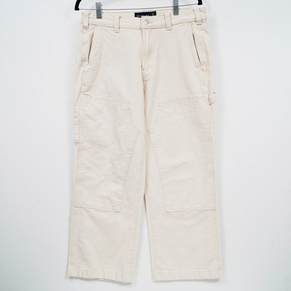 Abercrombie & Fitch Cream Double Knee Carpenter Pants Wide Leg Cropped 33x26